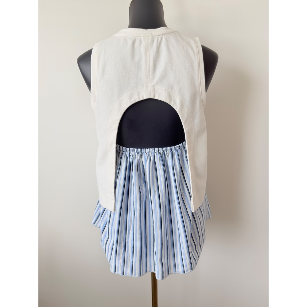 Anthropologie Open Back Striped Twofer Tank Top White Blue Cutout Back Small - Picture 6 of 13